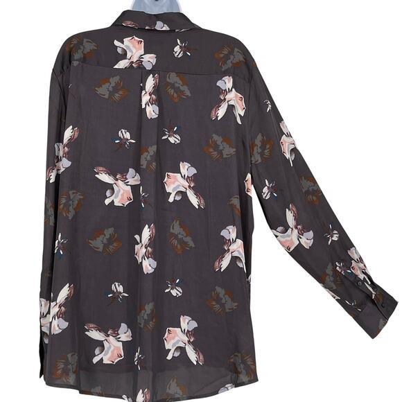 Banana Republic Satin Floral Blouse in Gray and Pink Size XL - Picture 4 of 9